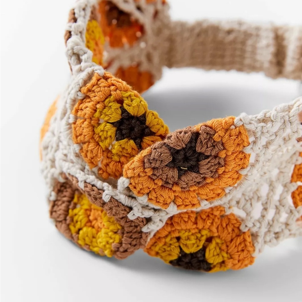 Crochet Headband Orange Brown Cream - Picture 4 of 7